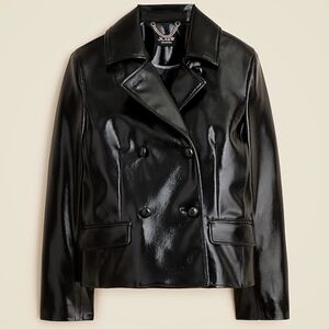 J. Crew Collection Cropped Peacoat in faux patent leather - black